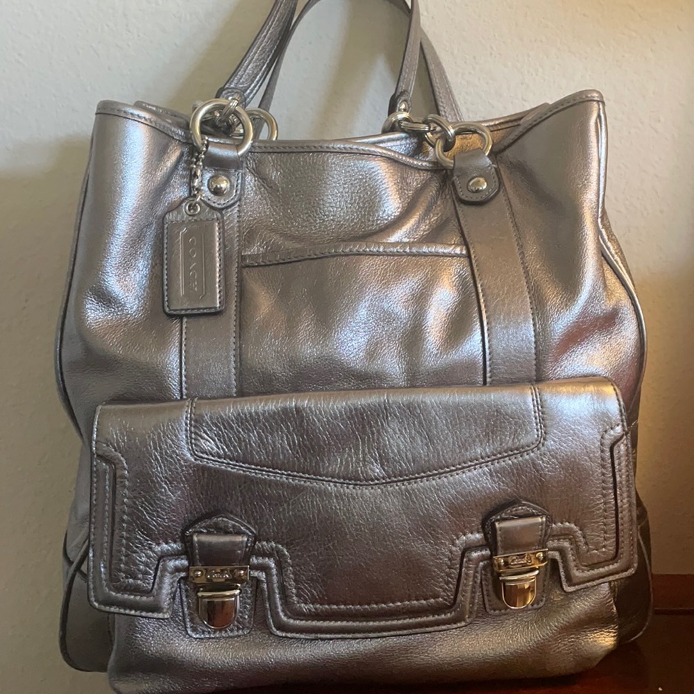 Coach Metallic Silver Satchel Bag